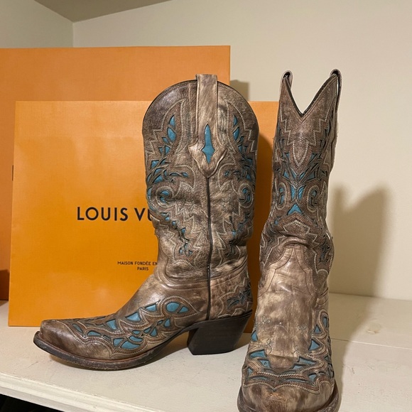 Resistol Western Cowboy Boots - Brown and Turquoise - Picture 1 of 7